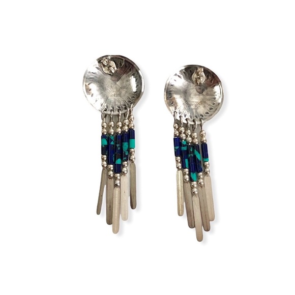 Sterling Silver Earrings Turquoise and Blue Native American - Picture 2 of 2
